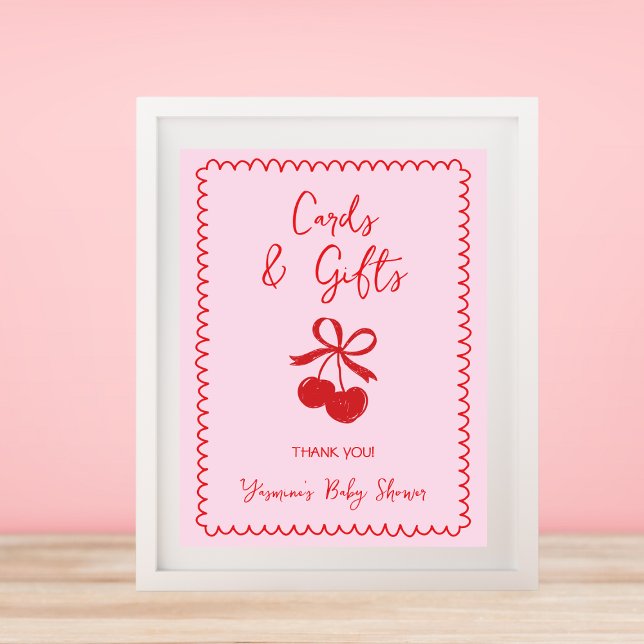 Cards & Gifts Cherry Bow Hand Drawn Baby Shower Poster (Cards & Gifts Cherry Bow Hand Drawn Baby Shower Poster)