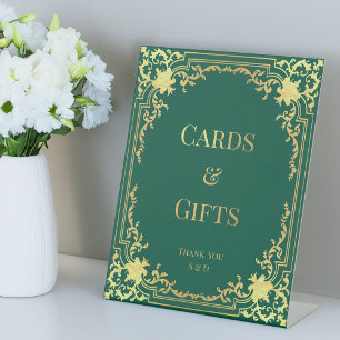 Cards Gifts Emerald Green Faux Gold Wedding Ornate Pedestal Sign