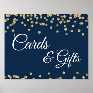 Cards & Gifts Gold Faux Glitter Confetti Navy Blue Poster