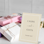 Cards gifts gold party beige cream pedestal sign<br><div class="desc">A beige,  cream coloured background and a white frame. Text: Cards and gifts. Thank you!</div>