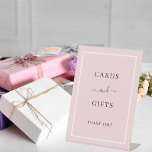 Cards gifts gold party pink pedestal sign<br><div class="desc">A light pink coloured background and a white frame. Text: Cards and gifts. Thank you!</div>