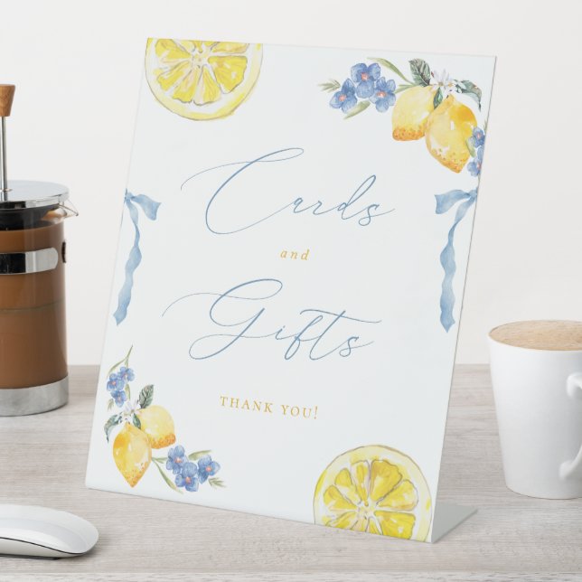 Cards & Gifts Italian Blue Bows & Lemons Pedestal Sign (In SItu)