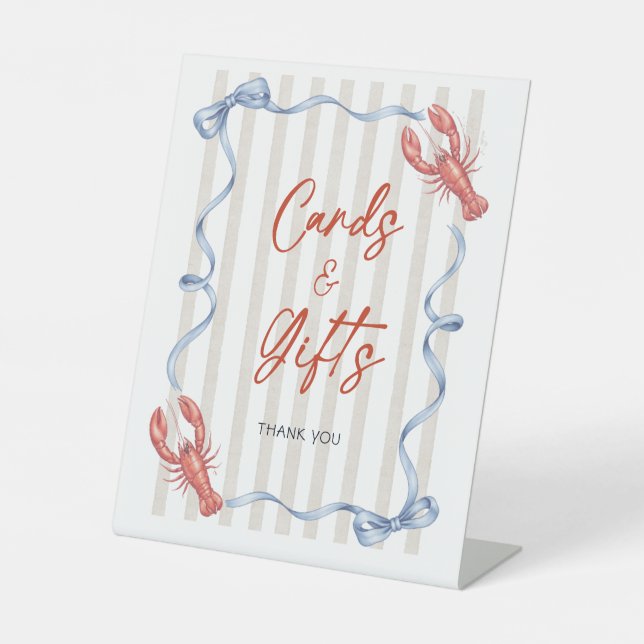 Cards & Gifts Lobster Coastal Bridal Shower Pedestal Sign (Front)