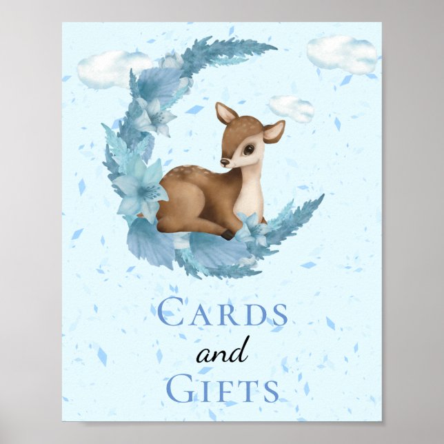Cards & Gifts Moon Little Bambi Blue Clouds Dust Poster (Front)
