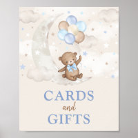 Cards & Gifts Moon Teddy Bear Blue Brown Balloons