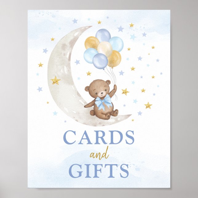 Cards & Gifts Moon Teddy Bear Blue Gold Balloons Poster (Front)