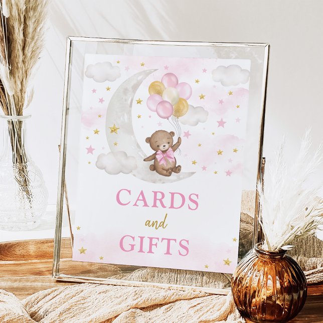 Cards & Gifts Moon Teddy Bear Pink Gold Balloons Poster (Creator Uploaded)