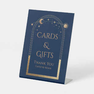 Cards & Gifts Mystical Blue Gold Sun Moon Wedding Pedestal Sign