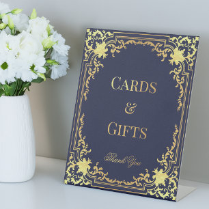 Cards & Gifts Navy Blue Faux Gold Elegant Vintage  Pedestal Sign
