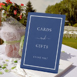 Cards gifts navy blue white party pedestal sign<br><div class="desc">A navy blue background and a white frame. Text: Cards and gifts. Thank you!</div>