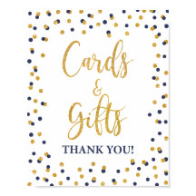 Cards & Gifts Navy & Gold Glitter Confetti Sign