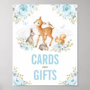 Cards & Gifts Pastel Blue Floral Woodland Animals Poster