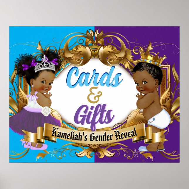 Cards & Gifts Purple & Blue Royal Gender Reveal Poster (Front)