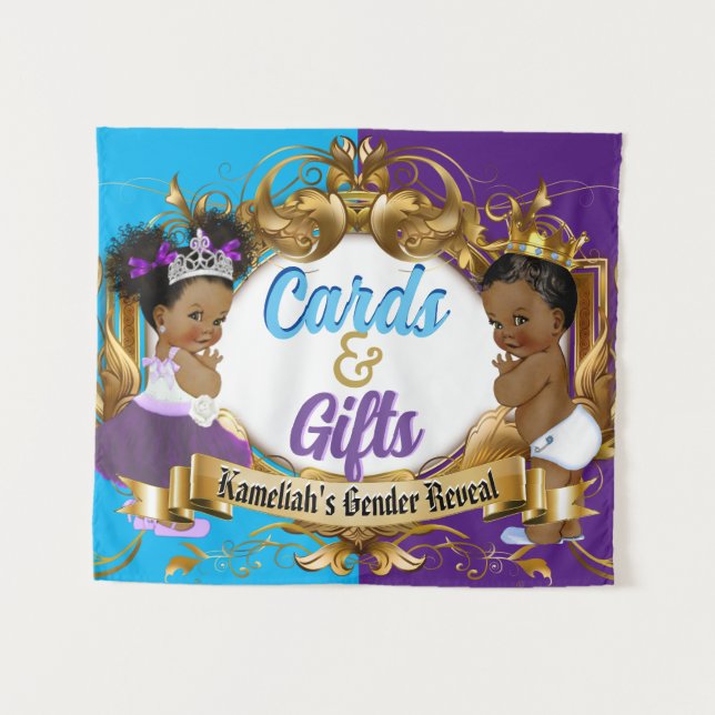 Cards & Gifts Purple & Blue Royal Gender Reveal Tapestry (Front (Horizontal))