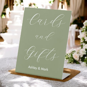 Cards Gifts Sage Green White Wedding  Pedestal Sign