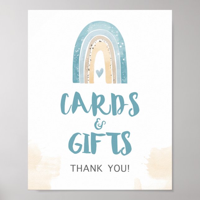 Cards & Gifts Shower Sign Blue Boho Rainbow (Front)