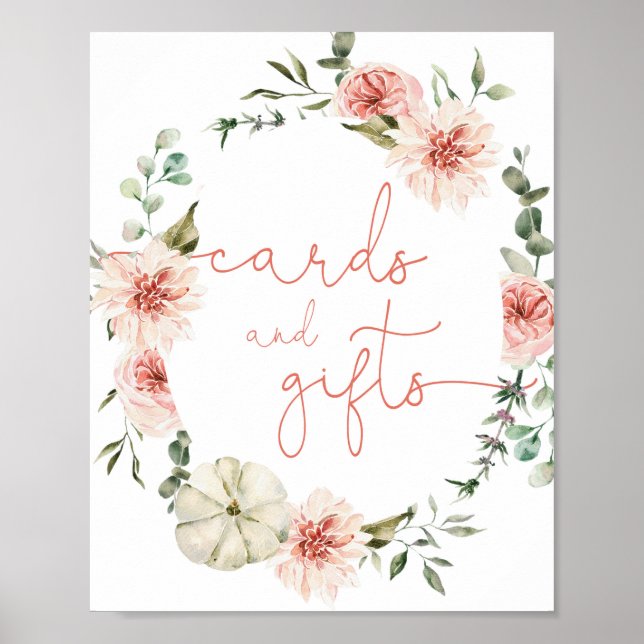 Cards gifts sign pumpkin blush pink baby shower (Front)
