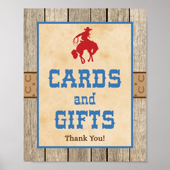 Cards & Gifts Sign Western Cowboy Party Sign (Front)