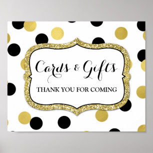 Cards Gifts Sign White Black Gold Confetti