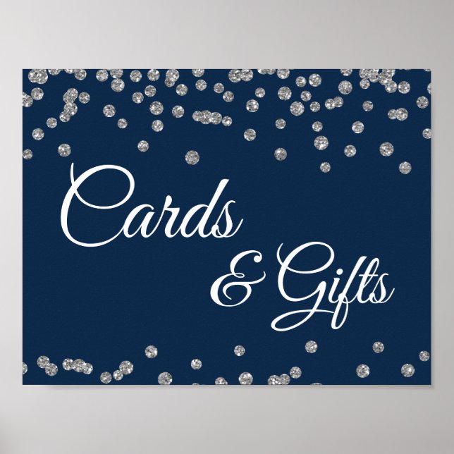 Cards & Gifts Silver Faux Glitter Confetti Navy Poster (Front)