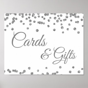 Cards & Gifts Silver Faux Glitter Confetti White Poster