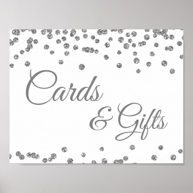 Cards & Gifts Silver Faux Glitter Confetti White Poster (Front)