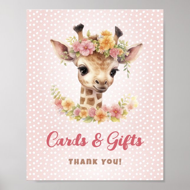 Cards Gifts Table Giraffe Safari Baby Girl Shower Poster (Front)