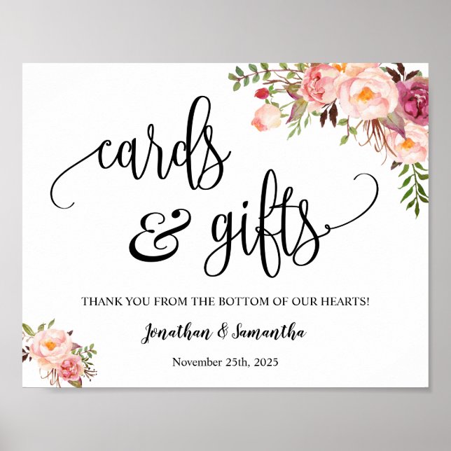 Cards & Gifts wedding reception boho pink sign (Front)