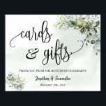 Cards & Gifts wedding reception eucalyptus sign<br><div class="desc">Change Couples' names and date into the template, for more customization (font color, font style, remove or move elements, change wording *cards, gifts words are not editable but color can be changed ), click on personalize, scroll down and click on link "click to customize further". ** Matching invitation, tags and...</div>