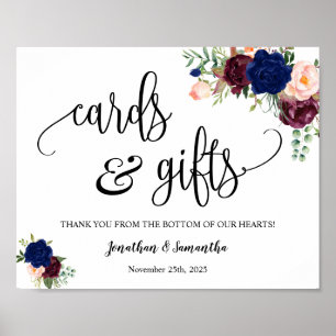 Cards & Gifts wedding reception navy floral sign