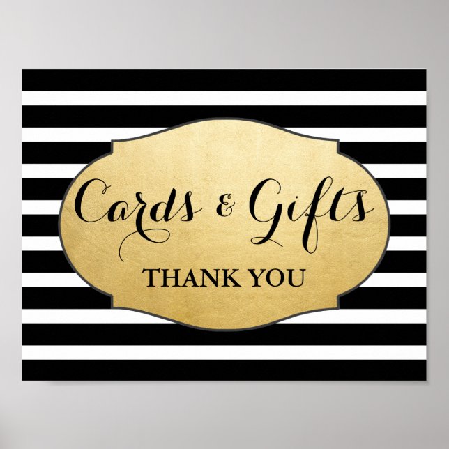 Cards Gifts Wedding Sign Faux Gold Foil Stripes (Front)