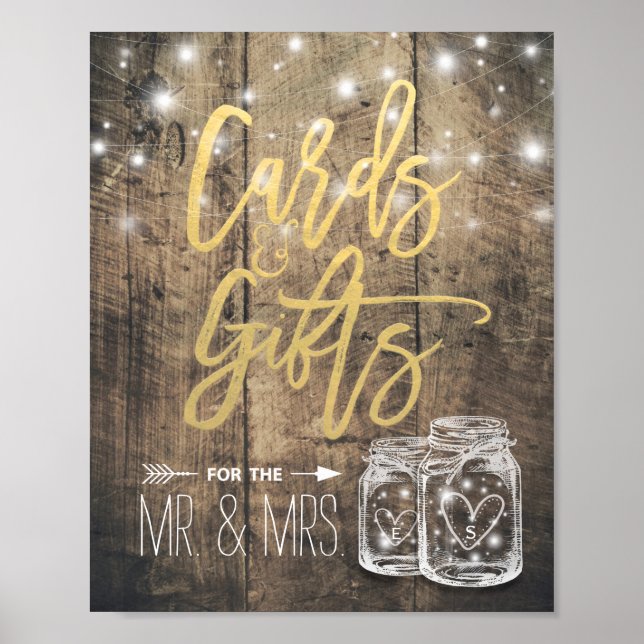 Cards & Gifts Wedding Sign Rustic Wood Mason Jar (Front)