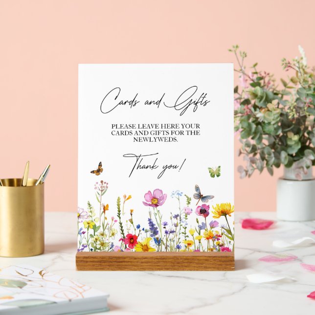 Cards & Gifts Wildflowers Butterflies Wedding Acrylic Sign (Wedding)