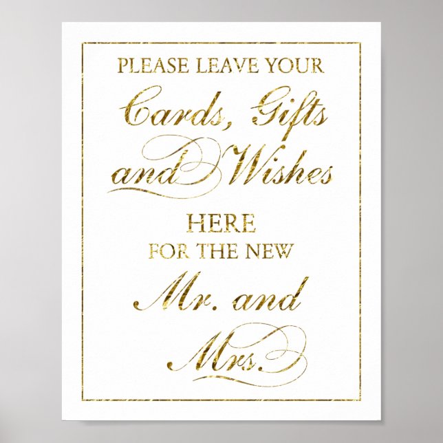 Cards, Gifts & Wishes Gold Foil Wedding Sign (Front)
