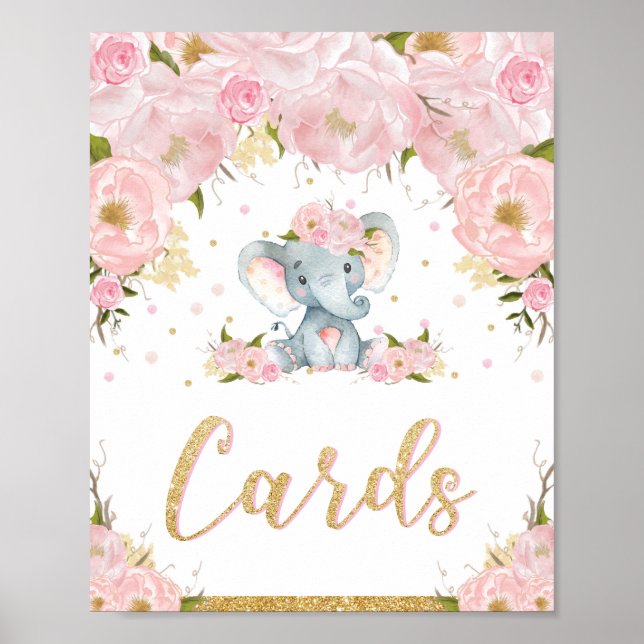Cards Sign Poster Elephant Birthday Baby Shower (Front)