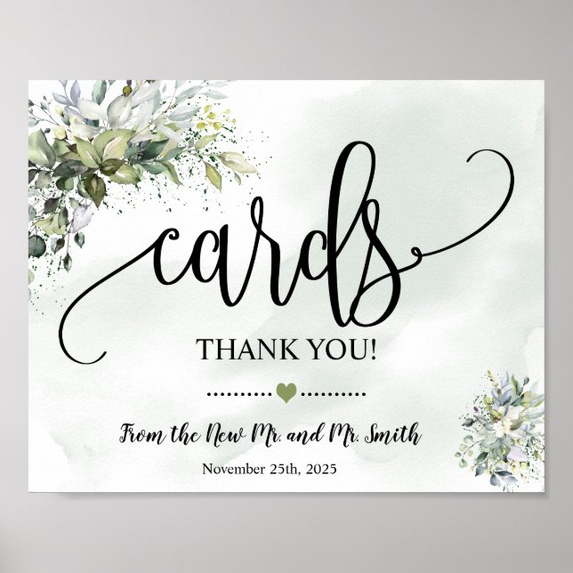 Cards sign shower wedding reception eucalyptus (Front)