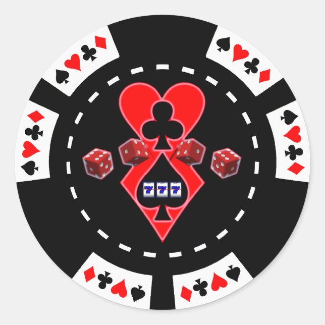 CARDS SLOTS AND DICE POKER CHIP CLASSIC ROUND STICKER (Front)