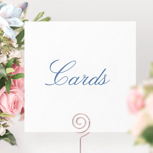  "Cards" wedding Sign, Blue Elegant Calligraphy Thank You Card
