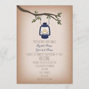 Cardstock Inspired Blue Camping Lantern Wedding Invitation