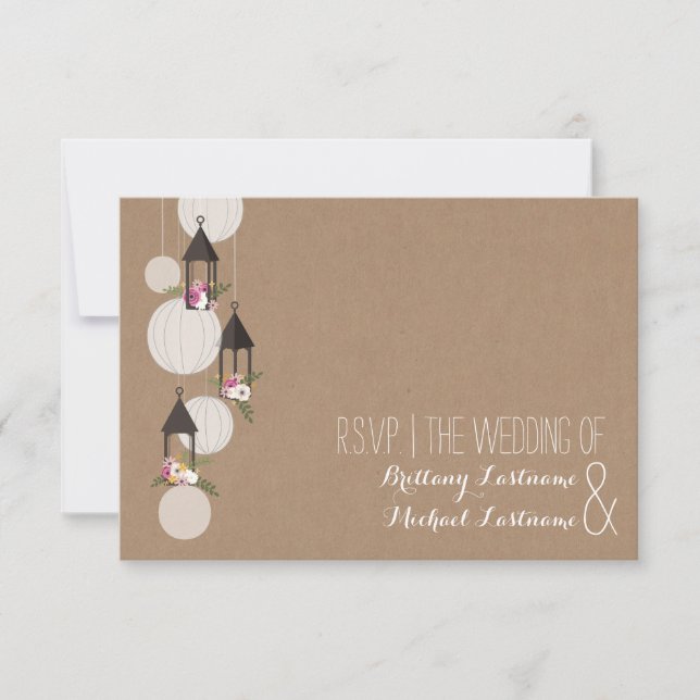 Cardstock Inspired Floral Lanterns Wedding RSVP (Front)