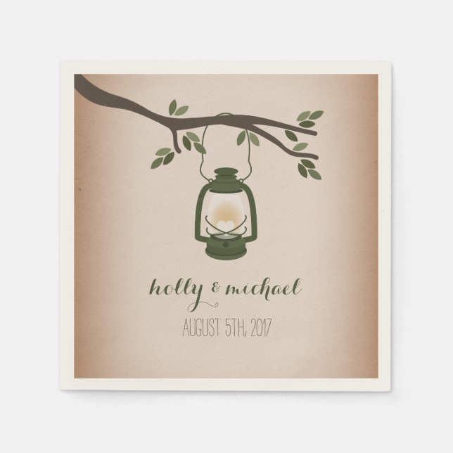 Cardstock Inspired Green Camping Lantern Wedding Napkin (Front)