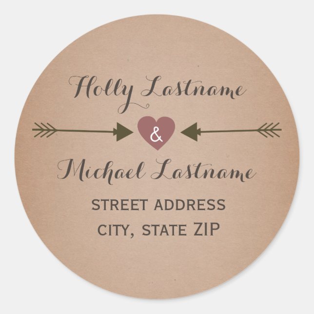 Cardstock Inspired Heart With Arrows Address Classic Round Sticker (Front)