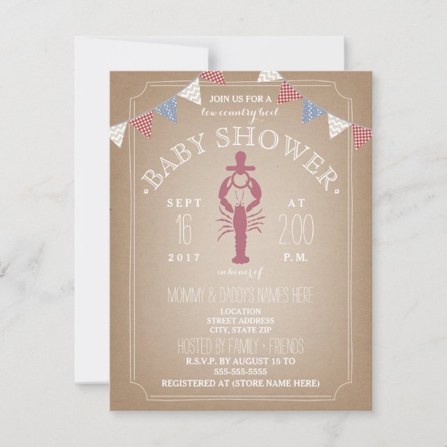 Cardstock Inspired Low Country Boil Baby Shower Invitation (Front)
