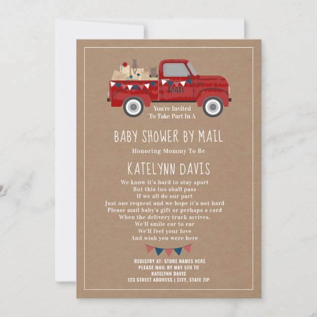 Cardstock Inspired Red Truck Baby Shower By Mail Invitation (Front)