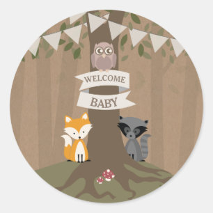 Cardstock Inspired Woodland Baby Shower Neutral Classic Round Sticker