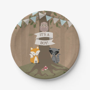 Cardstock Inspired Woodland Boy Baby Shower Paper Plate
