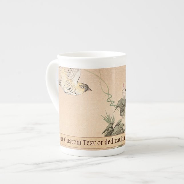 Cardueline Finch and Morning Glory Keibun Matsumo Bone China Mug (Front Left)