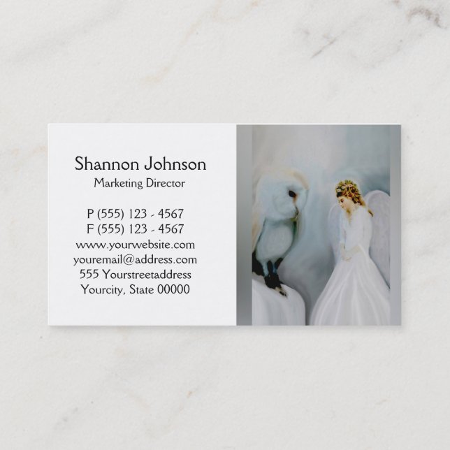 Care Guardian Angel and White Owl Business Card (Back)