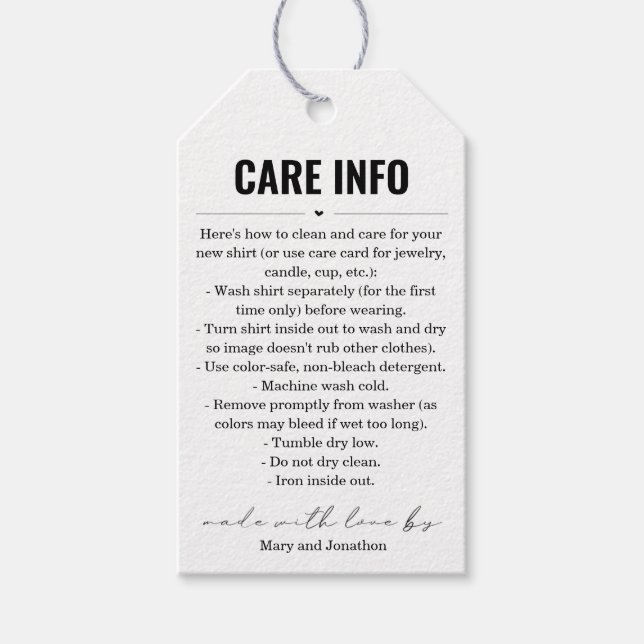 Care Homemade Candle Shirt Jewellery Tumbler Tag (Front)