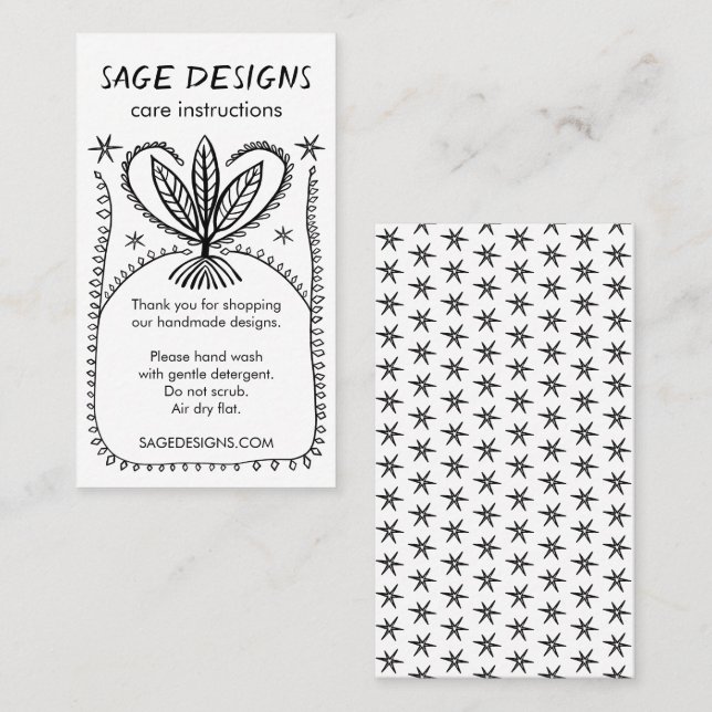 CARE INSTRUCTIONS Boho Whimsical Line Art Business Card (Front/Back)